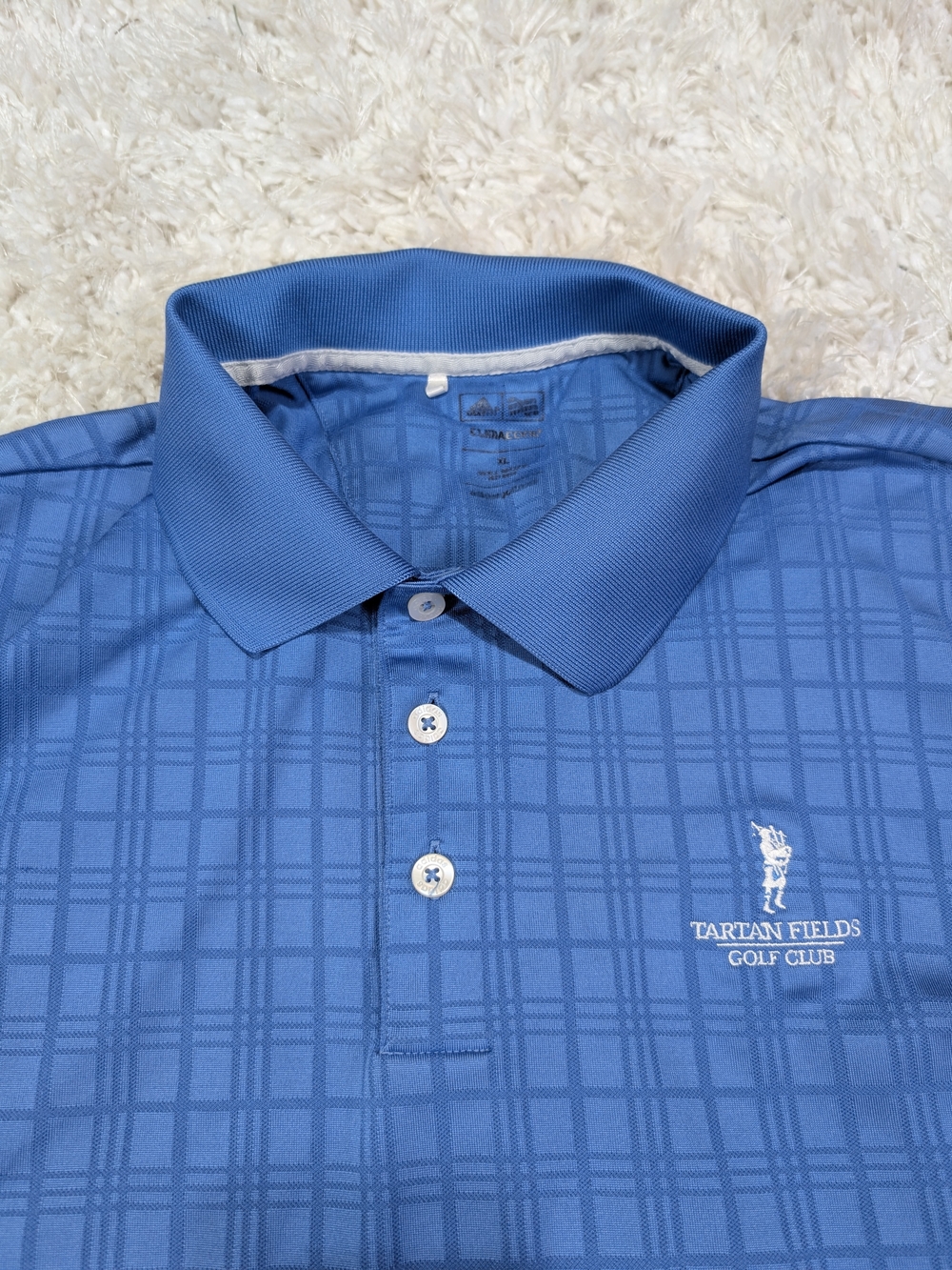 adidas Light Blue Plaid Golf Polo -Tartan Fields Golf Club
